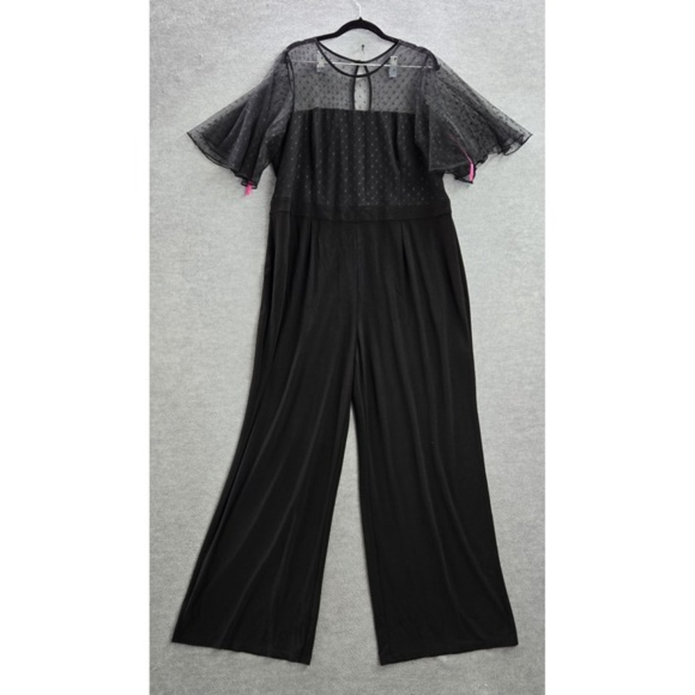 Betsey Johnson Women Jumpsuit 18W Black Polka Dot Short Sleeve 31" Inseam
